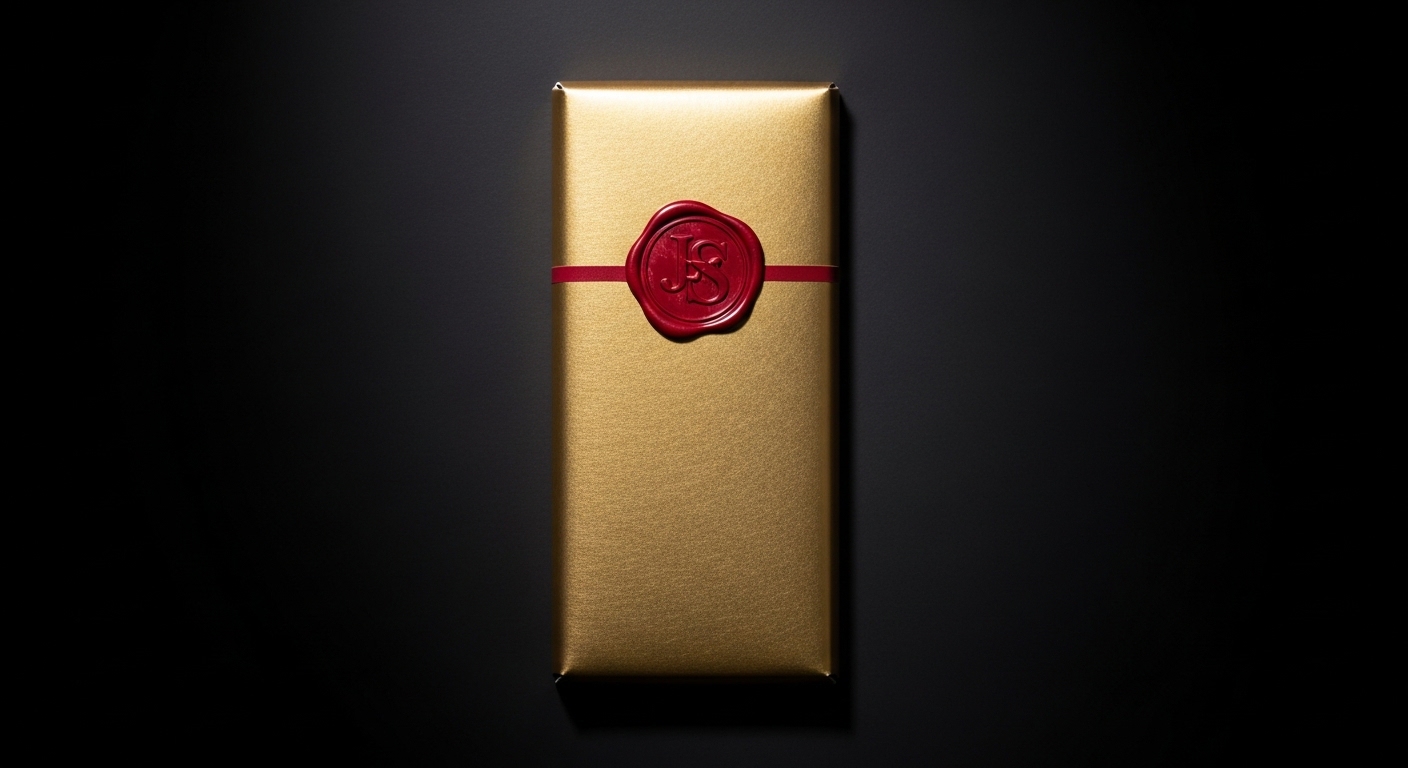 Ghirardini premium chocolate bar wrapped in gold foil with signature wax seal